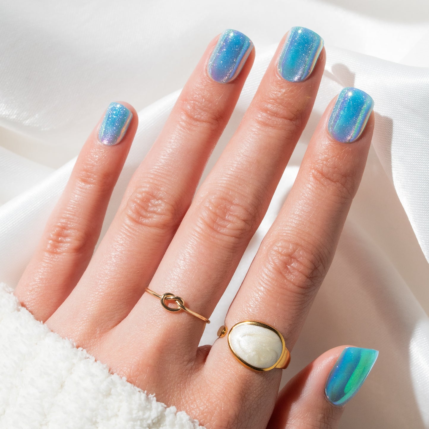 Blue Glitter Holographic Press On Nails WSK