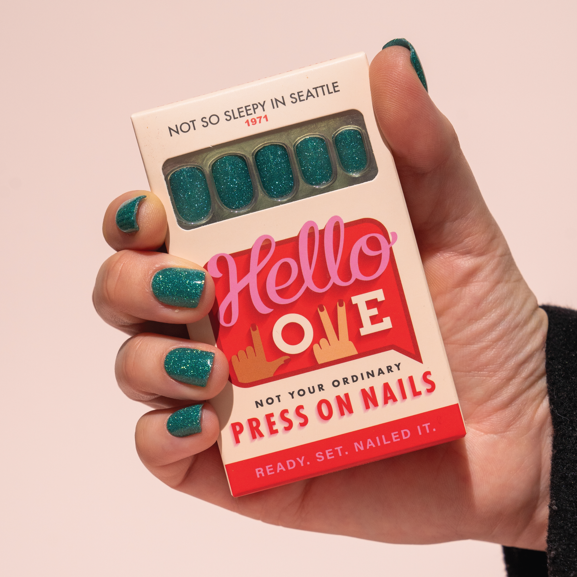 Glitter Green Press On Nails NSS