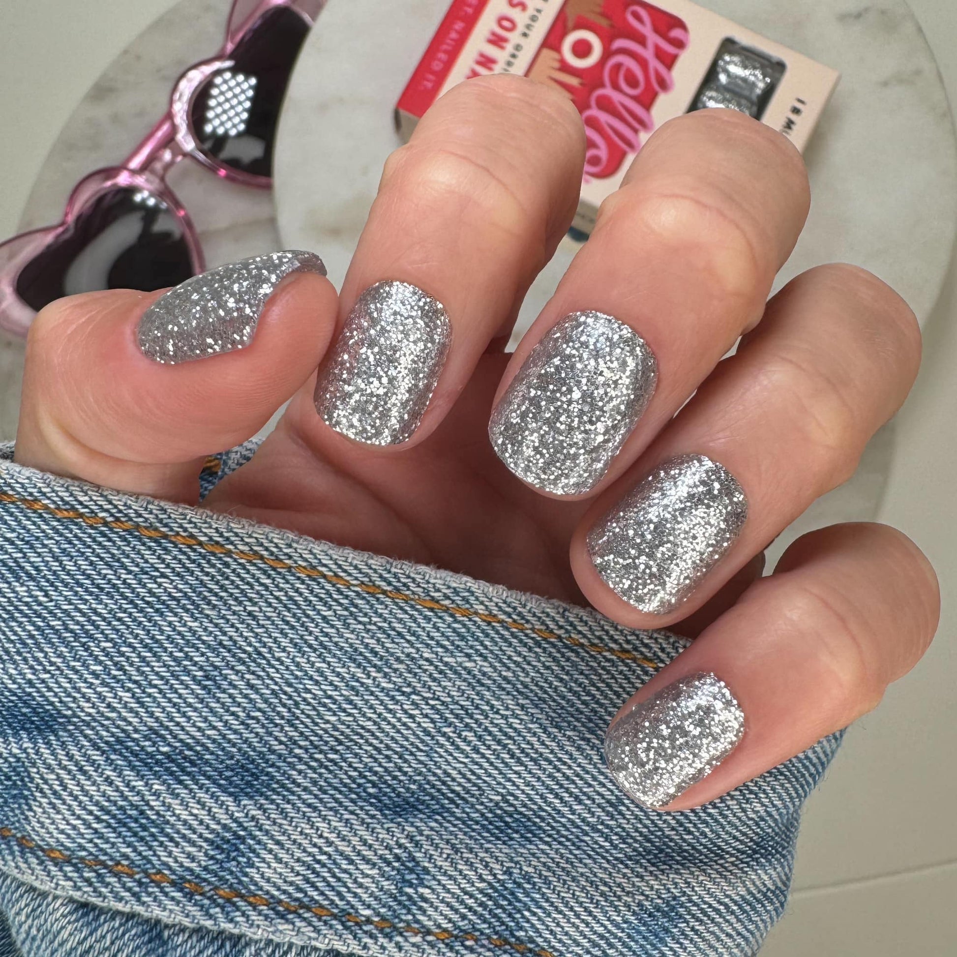 Glitter Press on Nails Short IBM