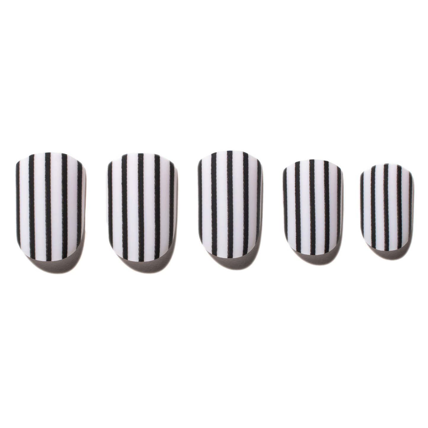 Matte Black White Striped Stick On Nail_CHB