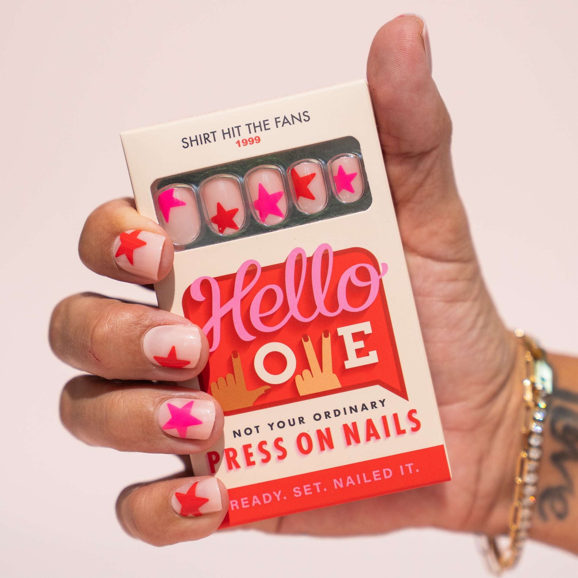 Red and Pink Stars Press on Nails SHF