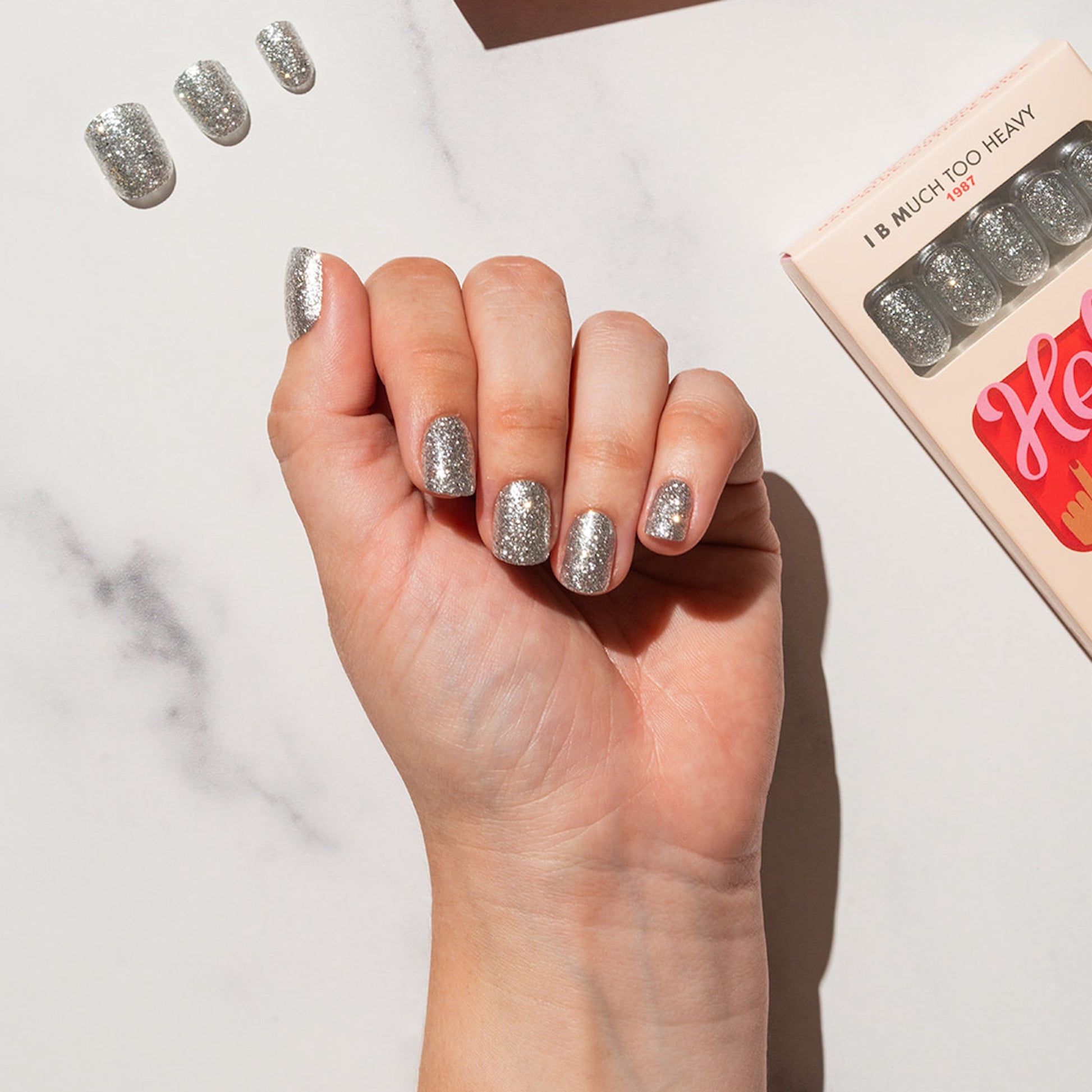 Silver Press on Nails Short IBM