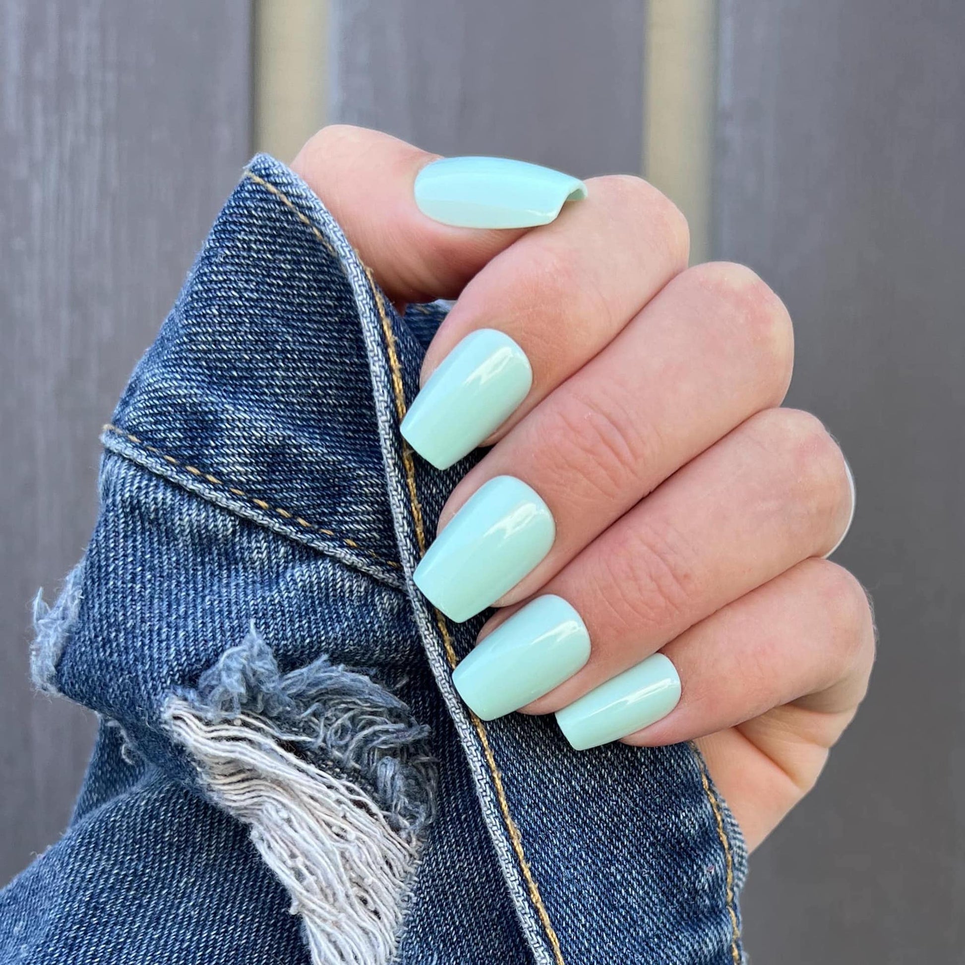 aqua blue press on nail RTT-SQ