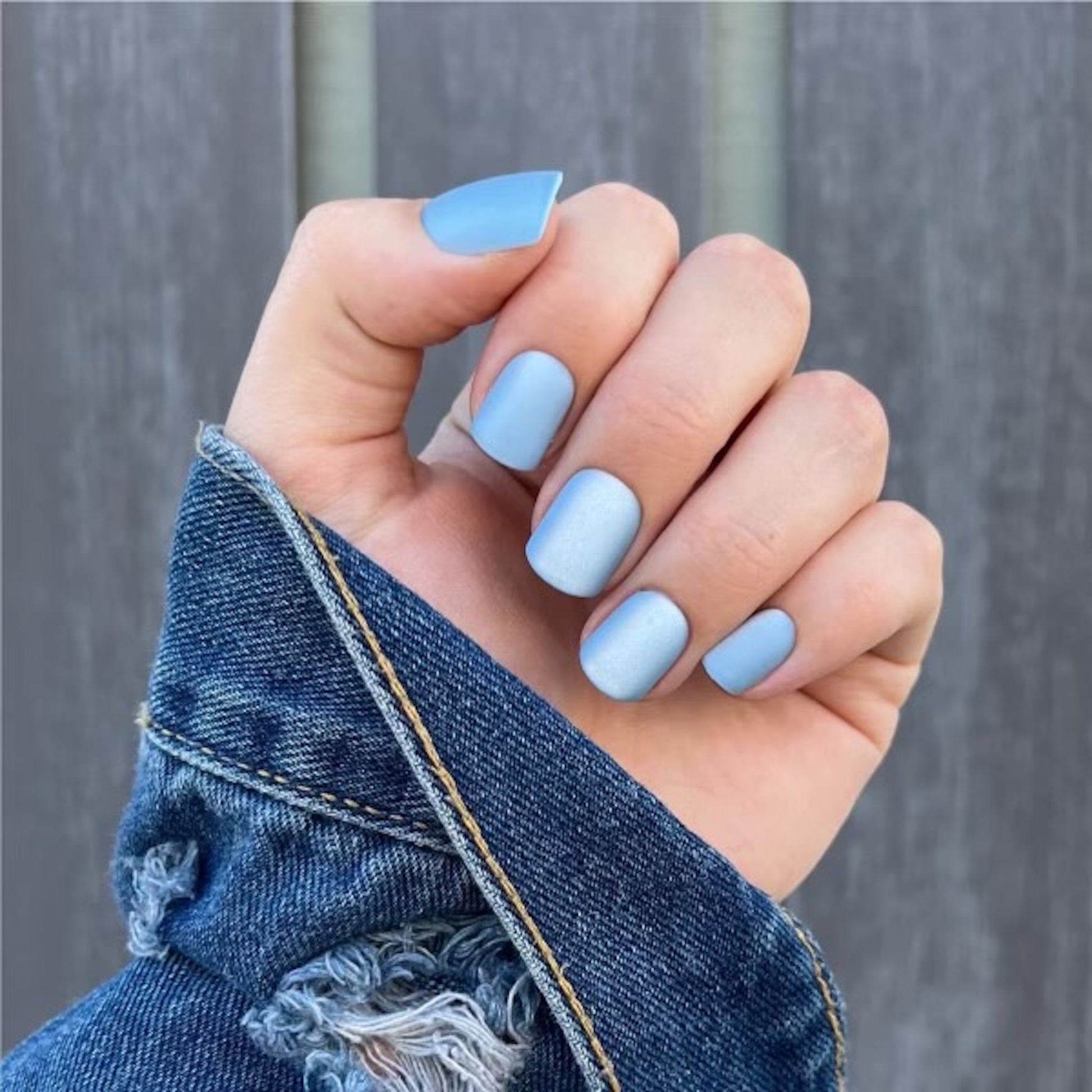 blue short square press on nail QAE