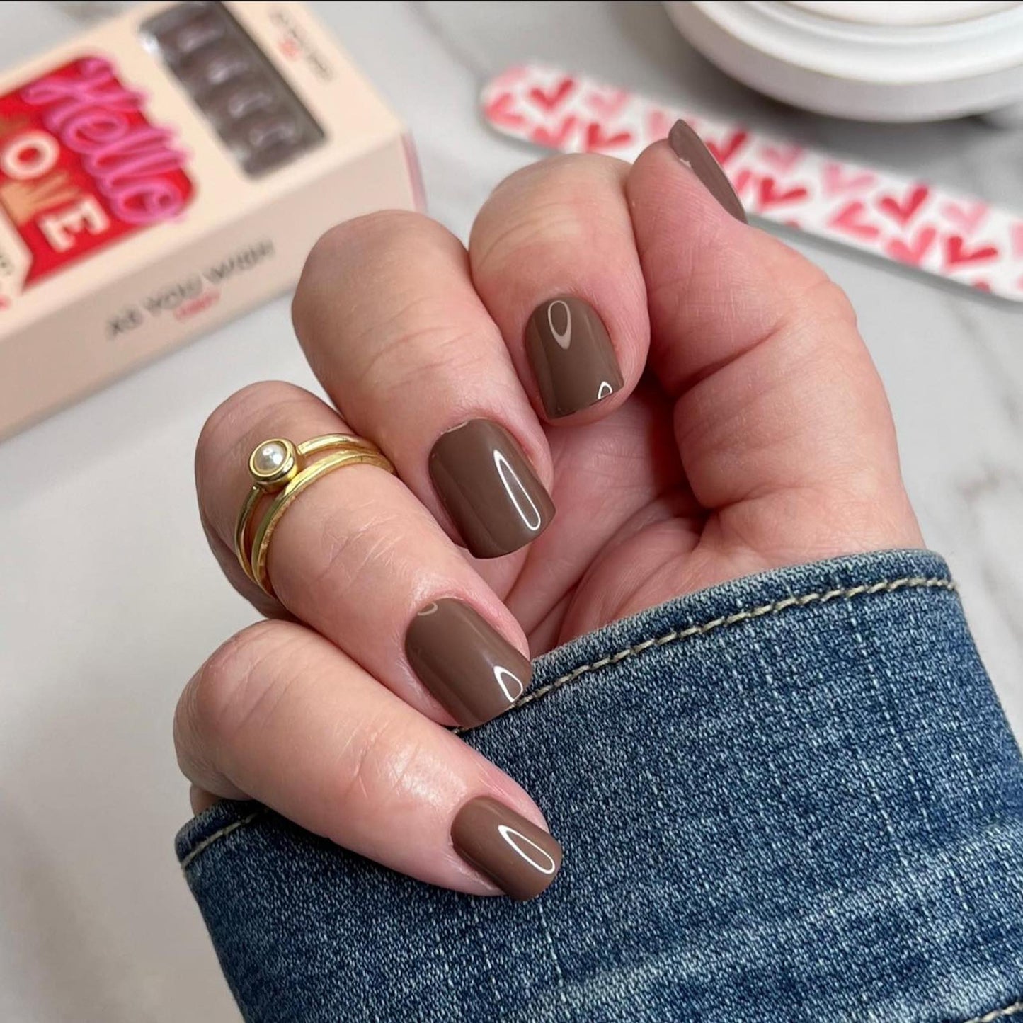 brown press on nail short_AYW
