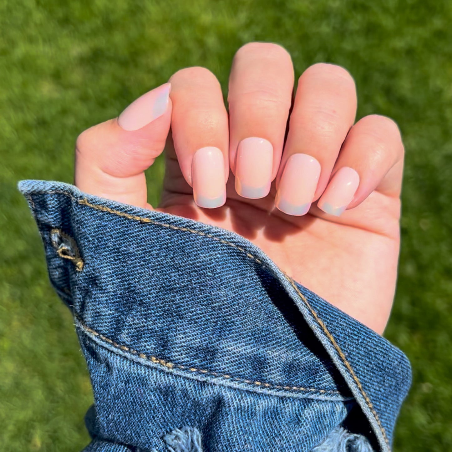 iridescent french tip press on nail JAT