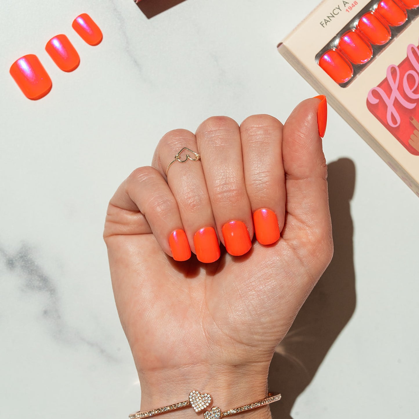 orange and pink chrome press on nail FAC