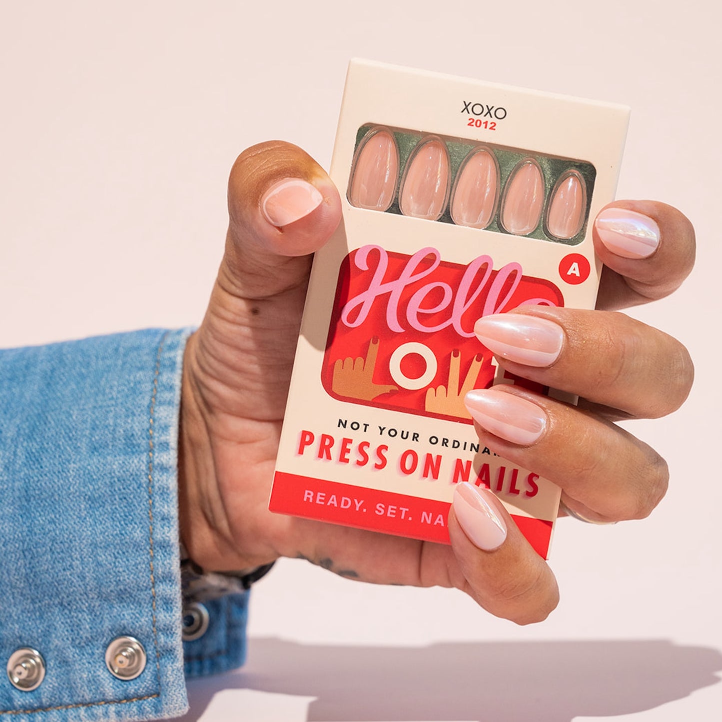 pink almond press on nail XOX-A