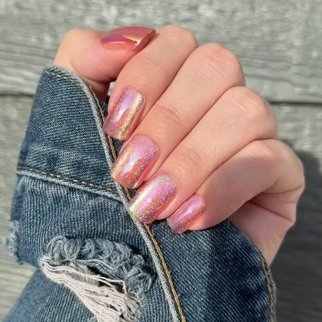 Pink Iridescent Glitter Press On Nail