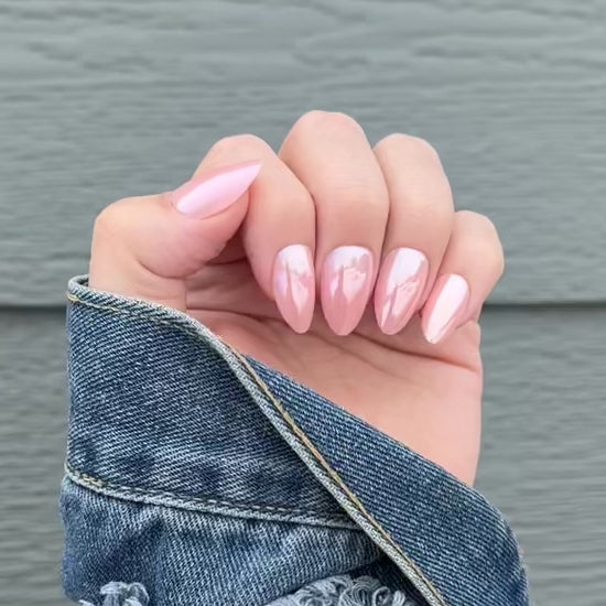 pink almond iridescent press on nail