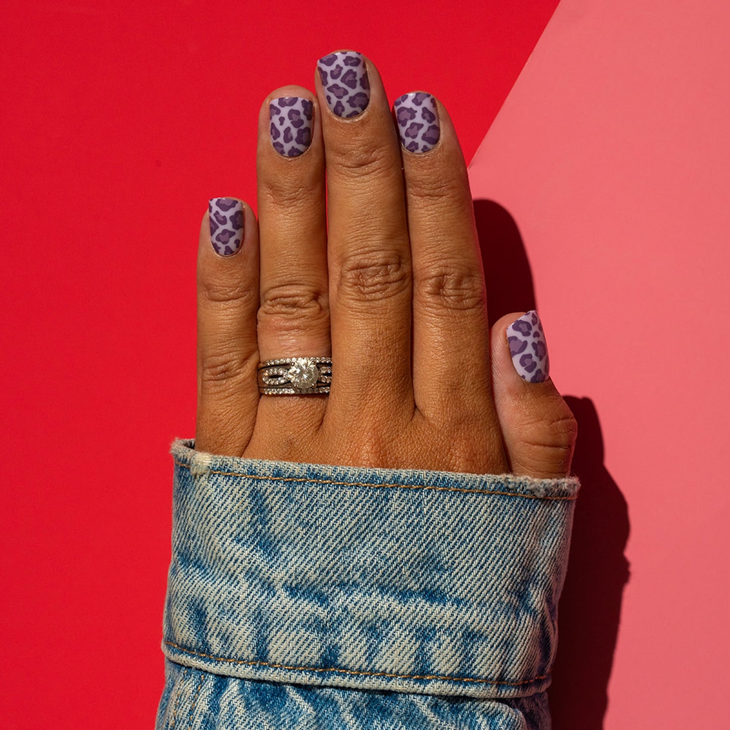 purple leopard print glue on nails ITD
