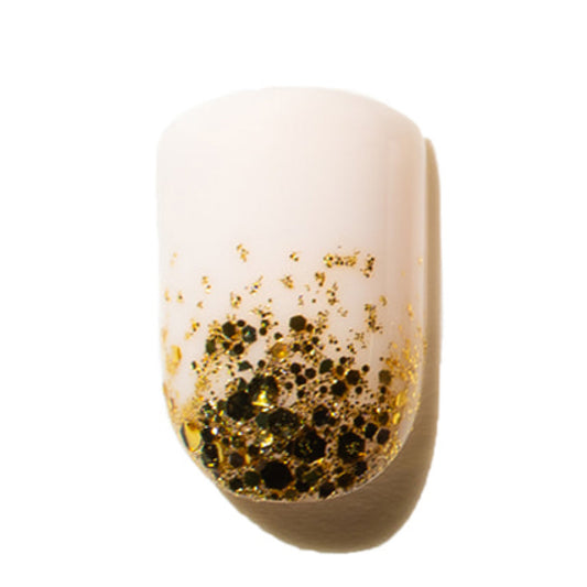 Cream and Gold Glitter Press On Nail_KID