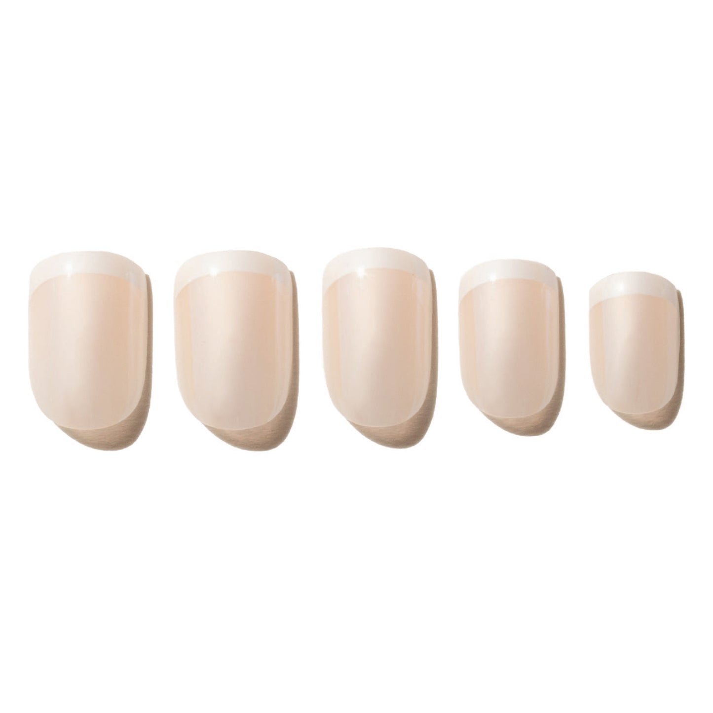 Five french manicure press on nails on a white background