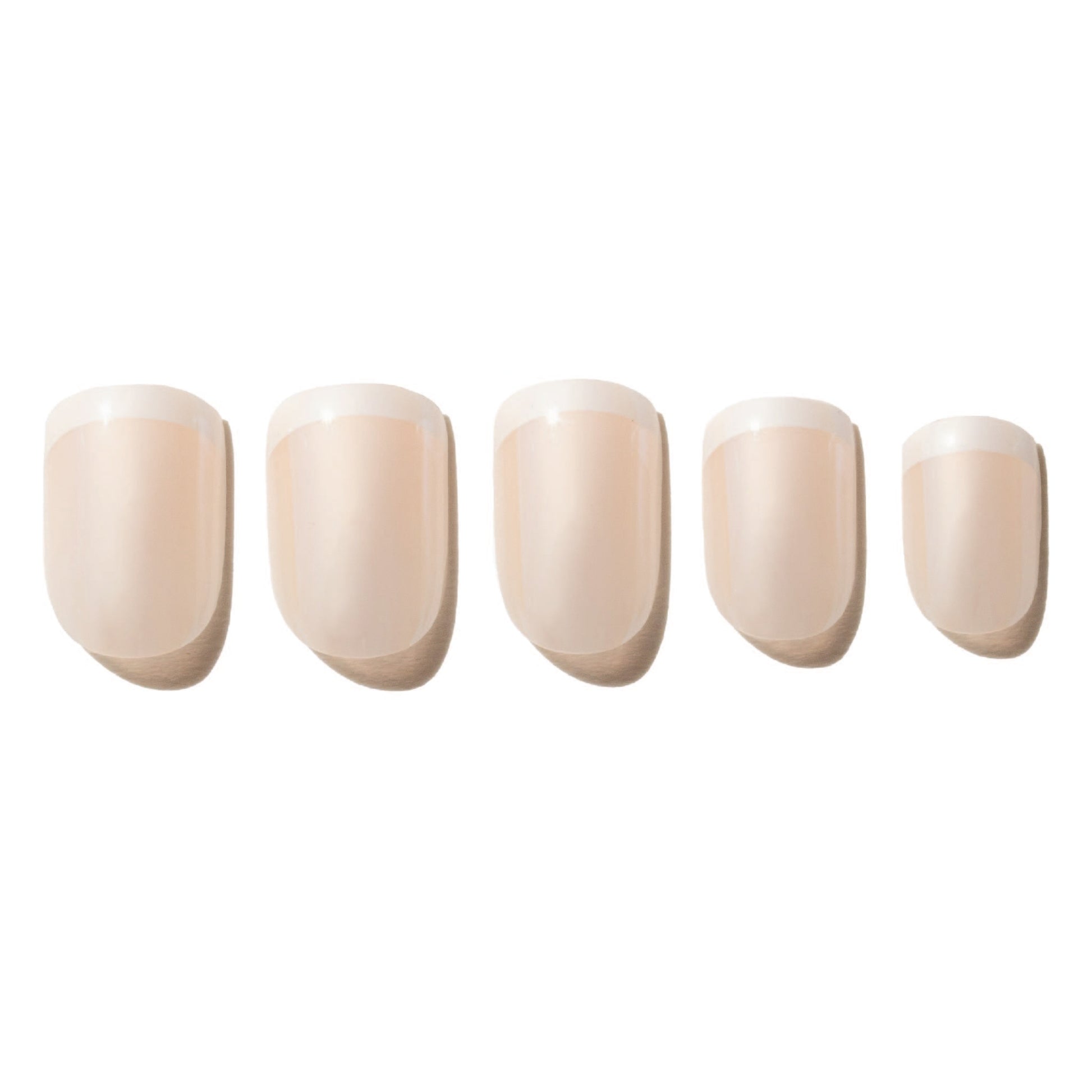 Five french manicure press on nails on a white background