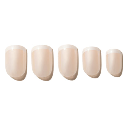 Five french manicure press on nails on a white background