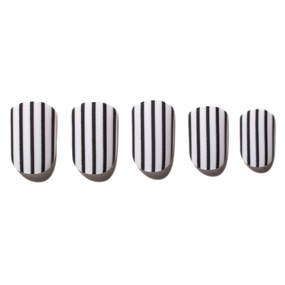 Matte Black White Striped Stick On Nail_CHB