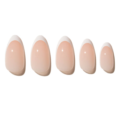 Five french manicure press on nails on a white background
