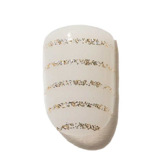 Milky White and Gold Striped Press-On Nails | Short | Square DDF