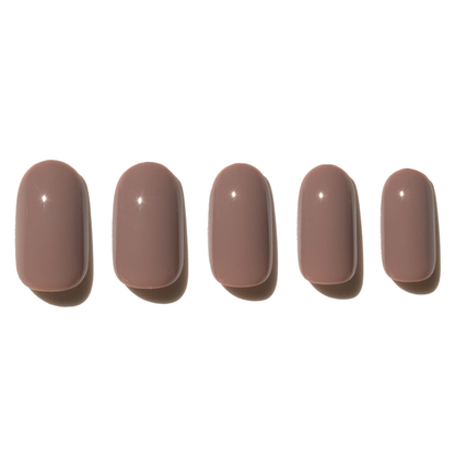 Five mocha brown presso n nails on a white background