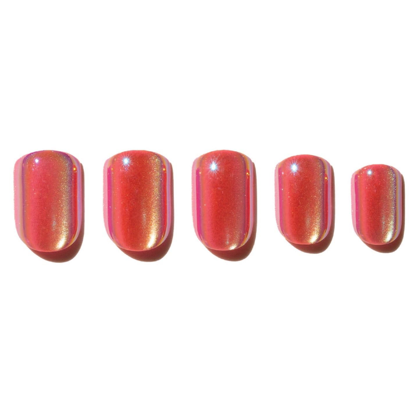 Iridescent Pink Press On nails in oil slick finish