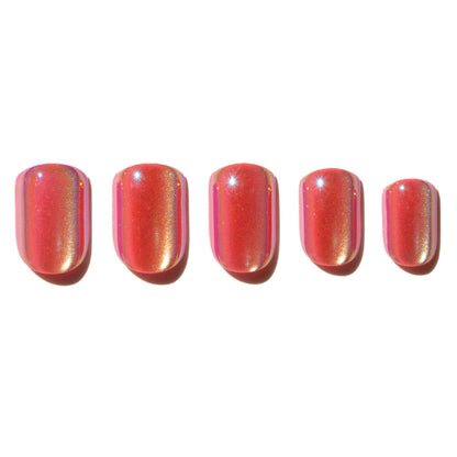 Iridescent Pink Press On nails in oil slick finish