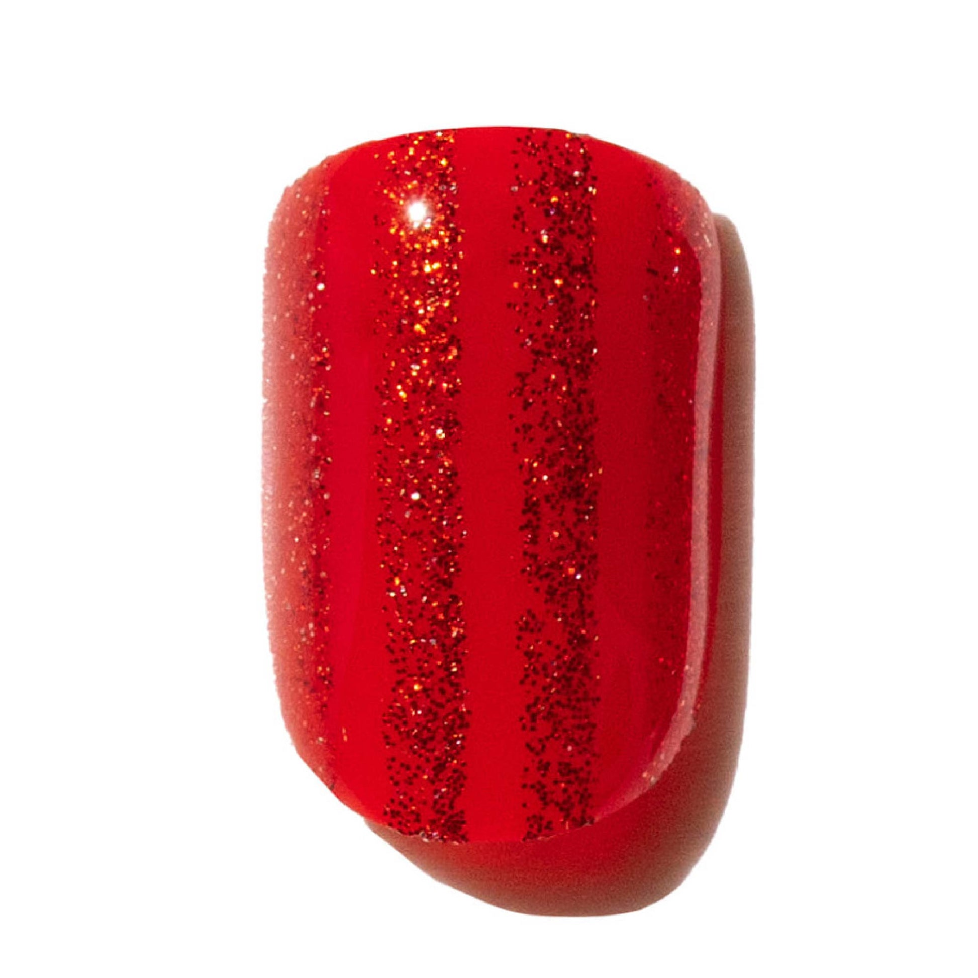Red glitter stripes on red press-on nail