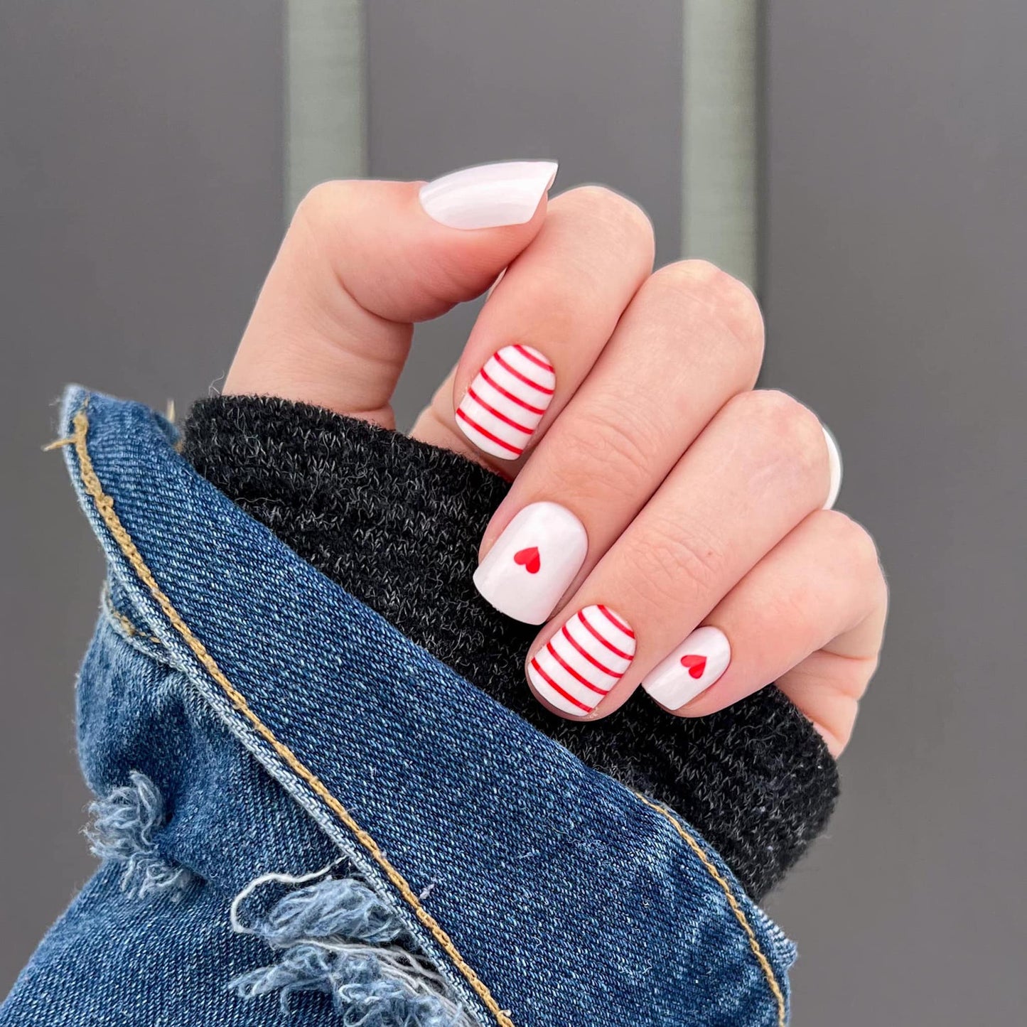 Red White Striped Press On Nail TCL