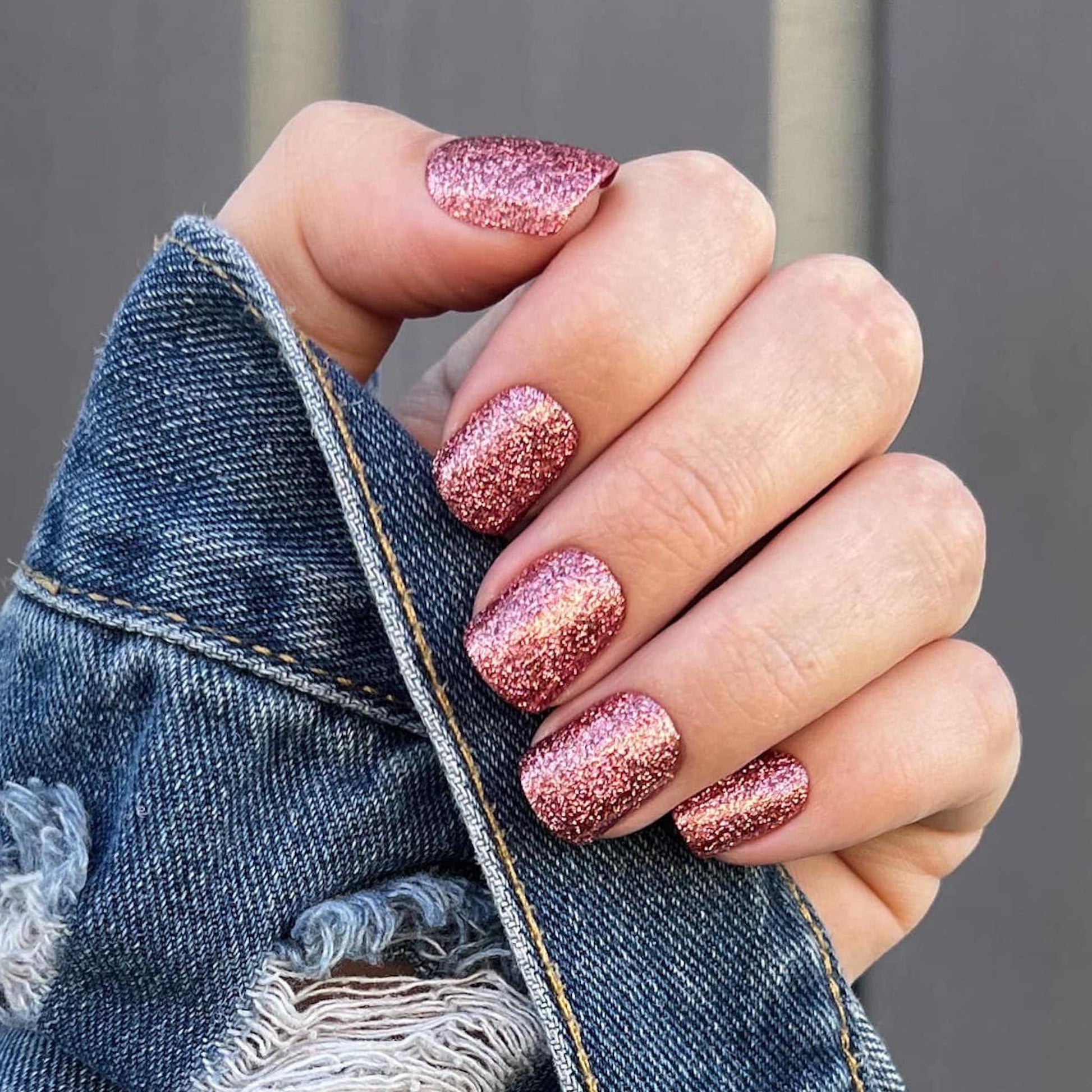Rose Gold Glitter Press-On Nails | Short | Square NMM