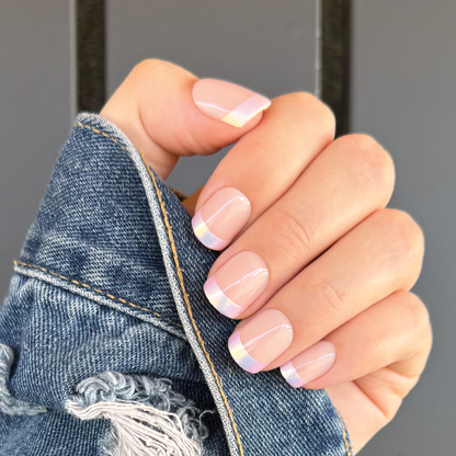 Silver French Manicure Press-On Nails | Short Length | Square Shape NAT
