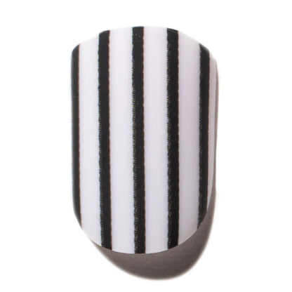 hello love press on nail black white stripe matte finish