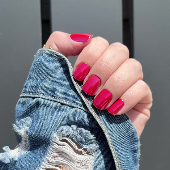 Bright Pink Press On Nails in Chrome Finish