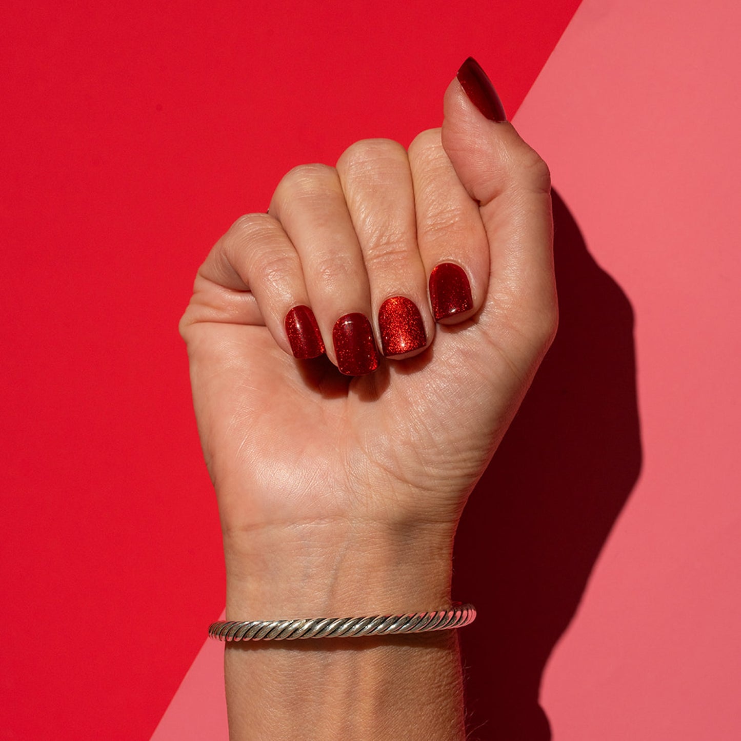 red glitter cats eye press on nail RWA